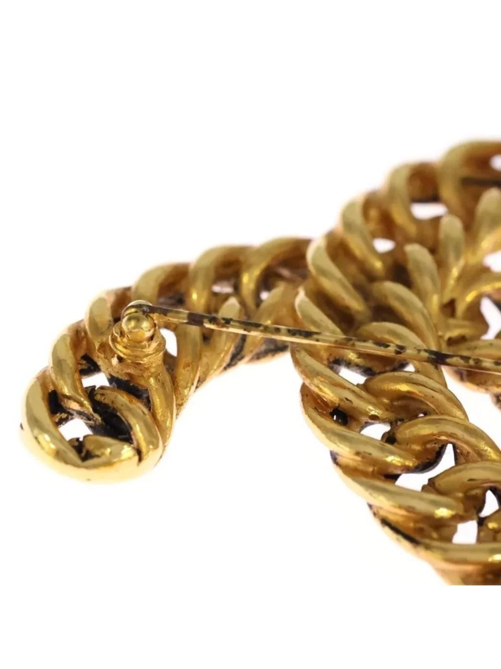 Chanel CC Logo Chain Brooch Pin Badge Gold
